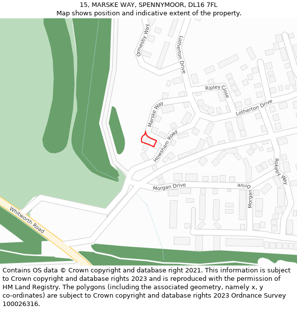 15, MARSKE WAY, SPENNYMOOR, DL16 7FL: Location map and indicative extent of plot