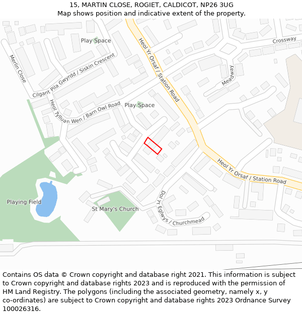 15, MARTIN CLOSE, ROGIET, CALDICOT, NP26 3UG: Location map and indicative extent of plot