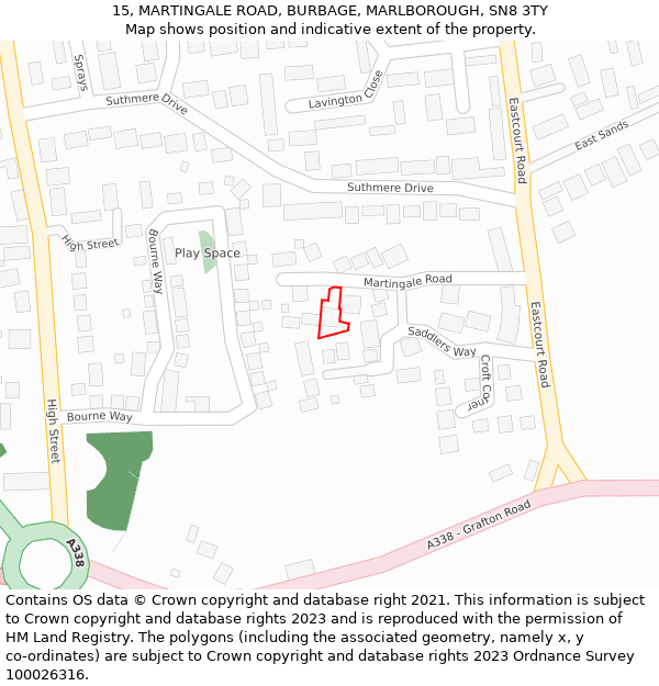 15, MARTINGALE ROAD, BURBAGE, MARLBOROUGH, SN8 3TY: Location map and indicative extent of plot