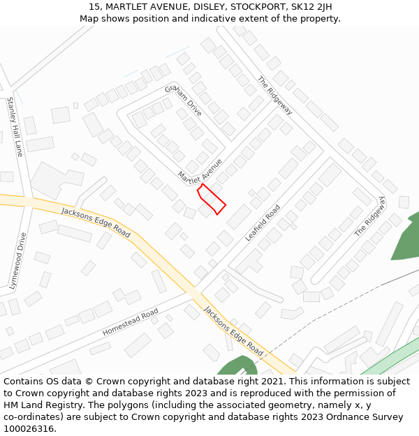 15, MARTLET AVENUE, DISLEY, STOCKPORT, SK12 2JH: Location map and indicative extent of plot