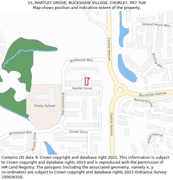 15, MARTLET GROVE, BUCKSHAW VILLAGE, CHORLEY, PR7 7LW: Location map and indicative extent of plot