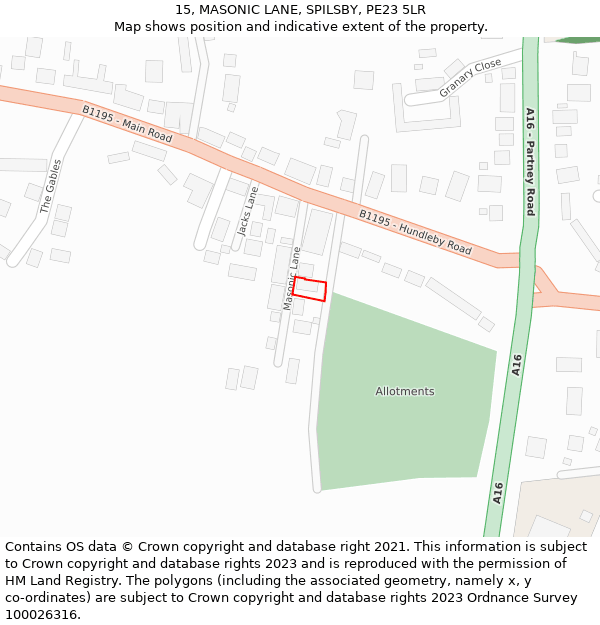 15, MASONIC LANE, SPILSBY, PE23 5LR: Location map and indicative extent of plot