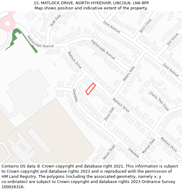 15, MATLOCK DRIVE, NORTH HYKEHAM, LINCOLN, LN6 8PP: Location map and indicative extent of plot