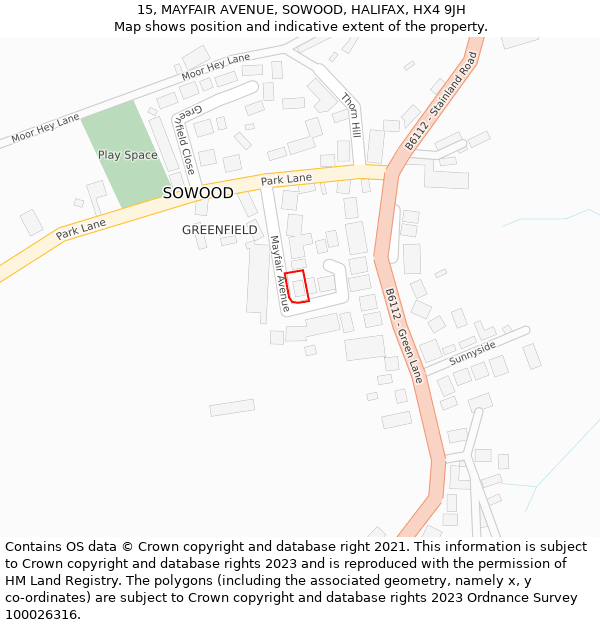 15, MAYFAIR AVENUE, SOWOOD, HALIFAX, HX4 9JH: Location map and indicative extent of plot