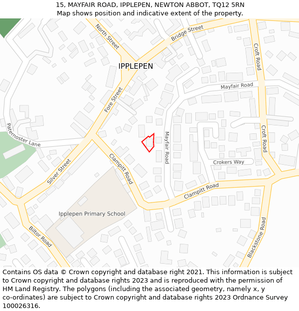 15, MAYFAIR ROAD, IPPLEPEN, NEWTON ABBOT, TQ12 5RN: Location map and indicative extent of plot