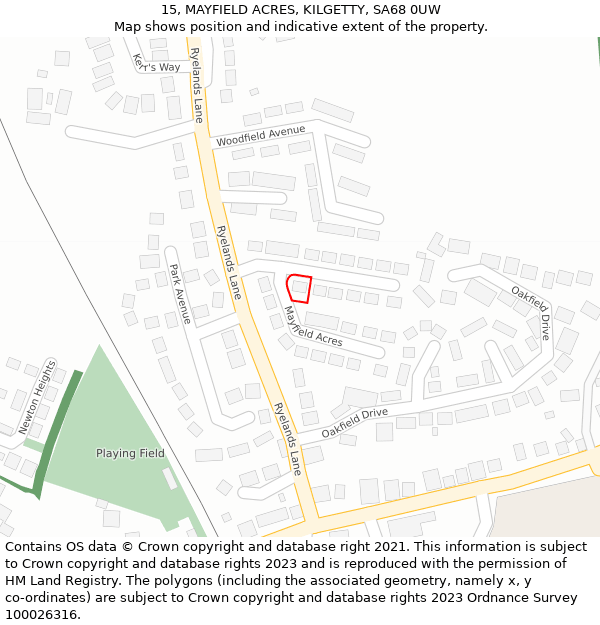 15, MAYFIELD ACRES, KILGETTY, SA68 0UW: Location map and indicative extent of plot