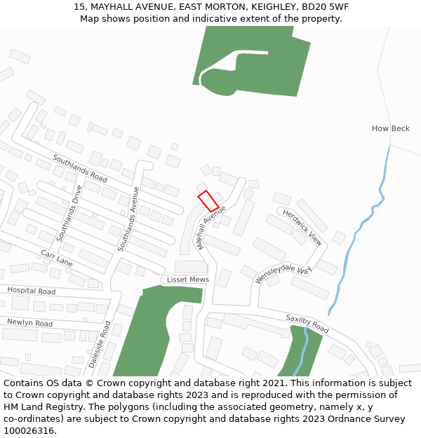 15, MAYHALL AVENUE, EAST MORTON, KEIGHLEY, BD20 5WF: Location map and indicative extent of plot