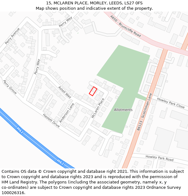 15, MCLAREN PLACE, MORLEY, LEEDS, LS27 0FS: Location map and indicative extent of plot