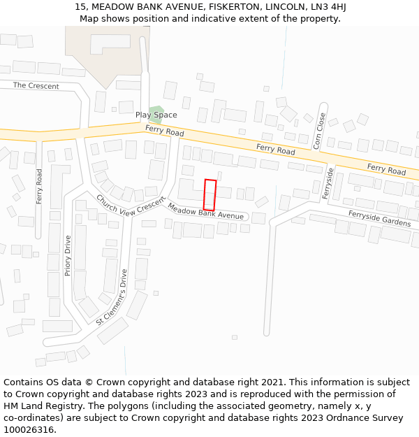 15, MEADOW BANK AVENUE, FISKERTON, LINCOLN, LN3 4HJ: Location map and indicative extent of plot