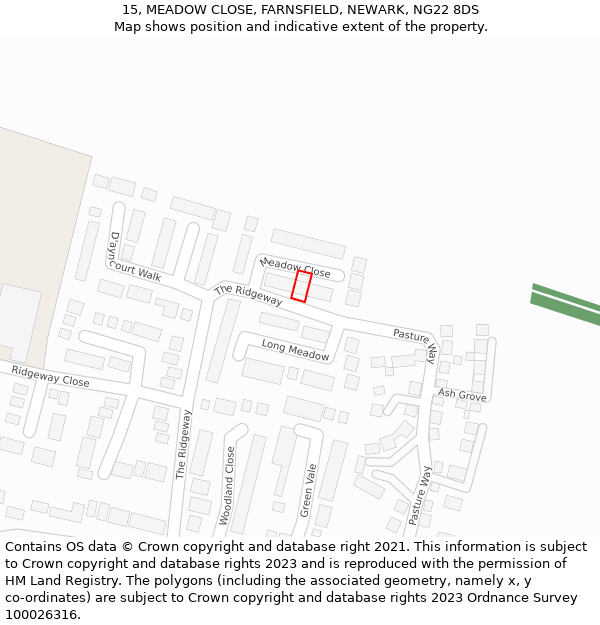 15, MEADOW CLOSE, FARNSFIELD, NEWARK, NG22 8DS: Location map and indicative extent of plot