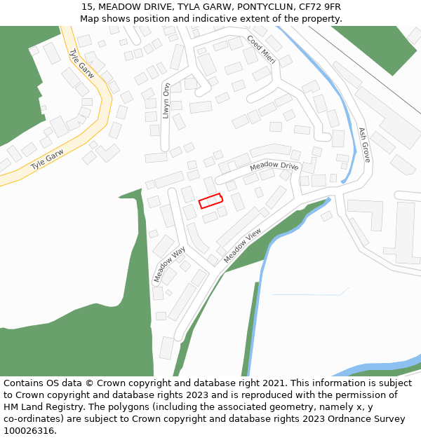 15, MEADOW DRIVE, TYLA GARW, PONTYCLUN, CF72 9FR: Location map and indicative extent of plot