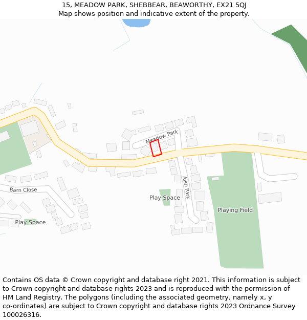 15, MEADOW PARK, SHEBBEAR, BEAWORTHY, EX21 5QJ: Location map and indicative extent of plot