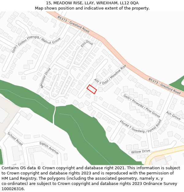 15, MEADOW RISE, LLAY, WREXHAM, LL12 0QA: Location map and indicative extent of plot