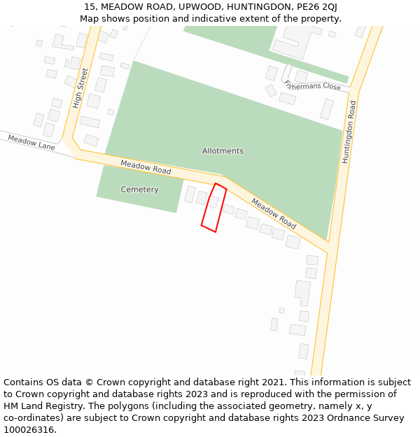 15, MEADOW ROAD, UPWOOD, HUNTINGDON, PE26 2QJ: Location map and indicative extent of plot