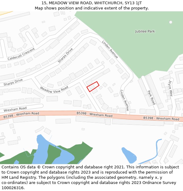 15, MEADOW VIEW ROAD, WHITCHURCH, SY13 1JT: Location map and indicative extent of plot