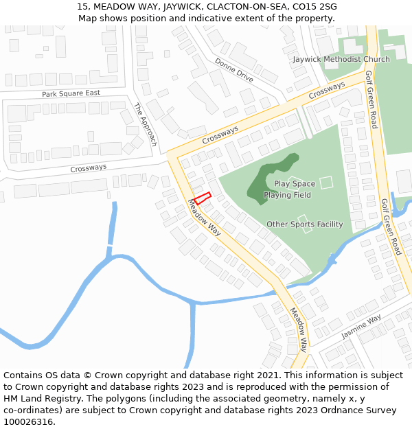 15, MEADOW WAY, JAYWICK, CLACTON-ON-SEA, CO15 2SG: Location map and indicative extent of plot