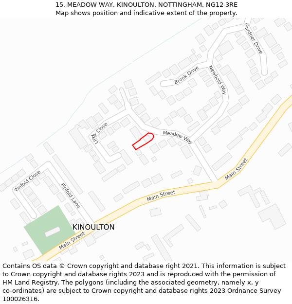 15, MEADOW WAY, KINOULTON, NOTTINGHAM, NG12 3RE: Location map and indicative extent of plot