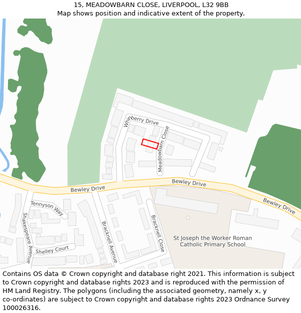 15, MEADOWBARN CLOSE, LIVERPOOL, L32 9BB: Location map and indicative extent of plot