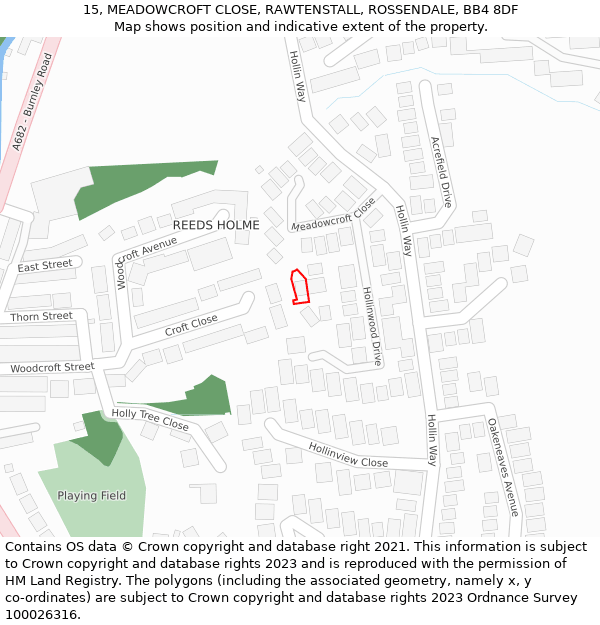 15, MEADOWCROFT CLOSE, RAWTENSTALL, ROSSENDALE, BB4 8DF: Location map and indicative extent of plot