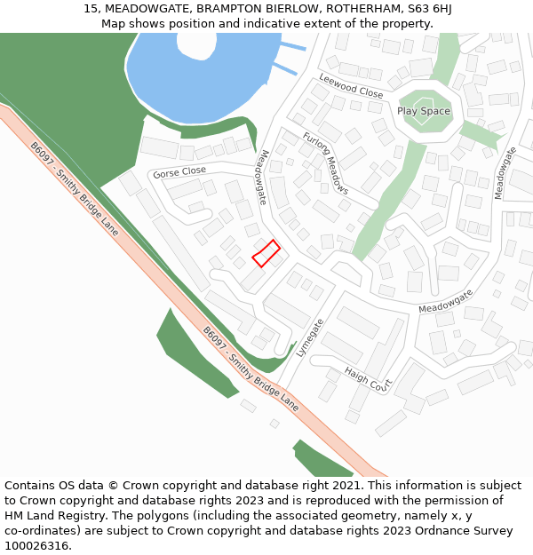 15, MEADOWGATE, BRAMPTON BIERLOW, ROTHERHAM, S63 6HJ: Location map and indicative extent of plot