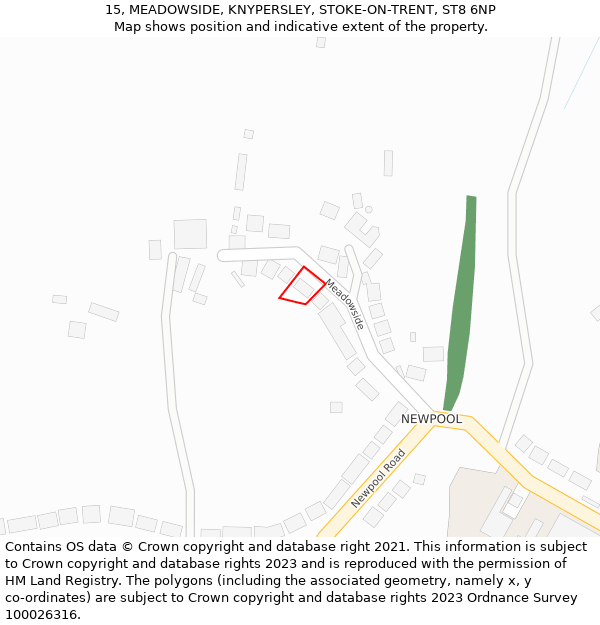 15, MEADOWSIDE, KNYPERSLEY, STOKE-ON-TRENT, ST8 6NP: Location map and indicative extent of plot