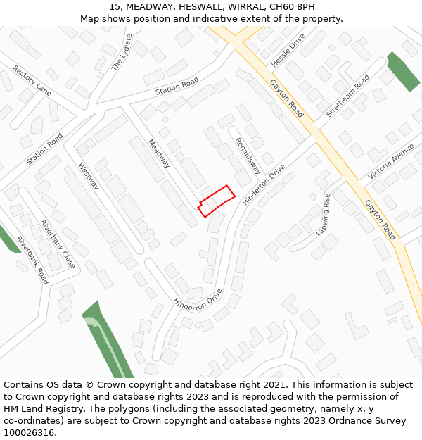 15, MEADWAY, HESWALL, WIRRAL, CH60 8PH: Location map and indicative extent of plot