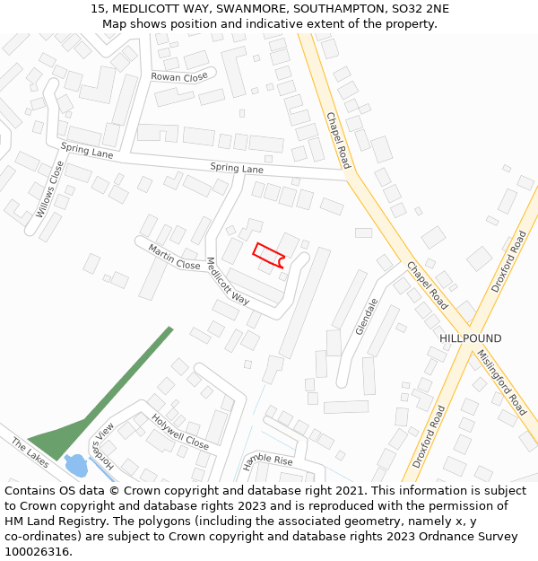 15, MEDLICOTT WAY, SWANMORE, SOUTHAMPTON, SO32 2NE: Location map and indicative extent of plot