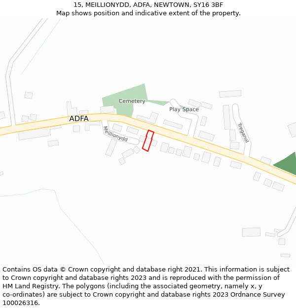 15, MEILLIONYDD, ADFA, NEWTOWN, SY16 3BF: Location map and indicative extent of plot