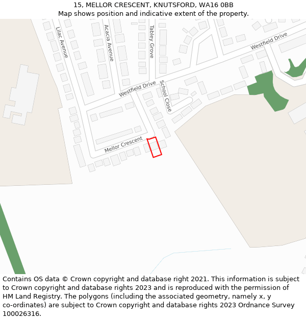 15, MELLOR CRESCENT, KNUTSFORD, WA16 0BB: Location map and indicative extent of plot