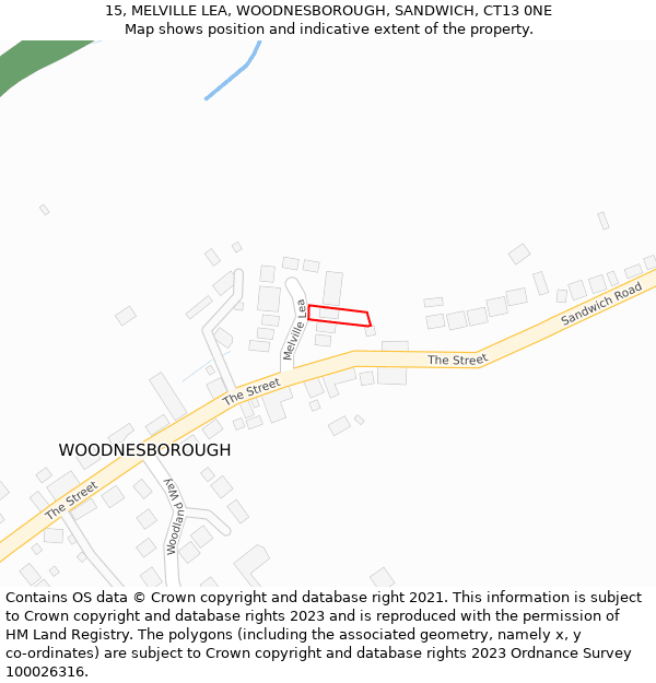 15, MELVILLE LEA, WOODNESBOROUGH, SANDWICH, CT13 0NE: Location map and indicative extent of plot