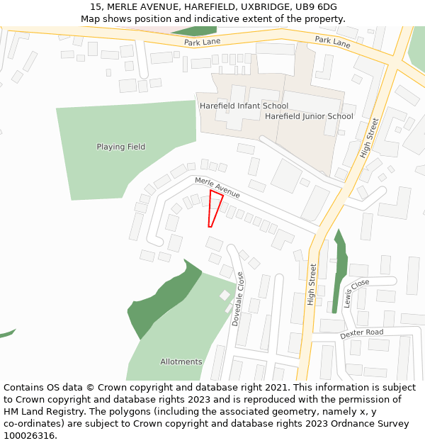 15, MERLE AVENUE, HAREFIELD, UXBRIDGE, UB9 6DG: Location map and indicative extent of plot