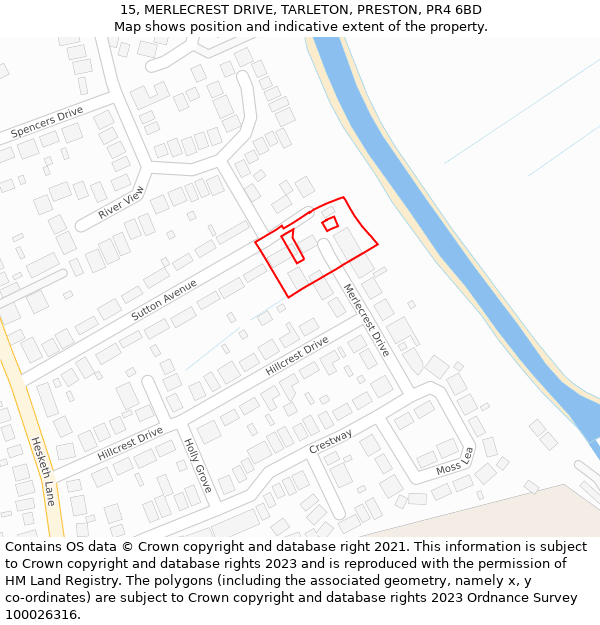 15, MERLECREST DRIVE, TARLETON, PRESTON, PR4 6BD: Location map and indicative extent of plot