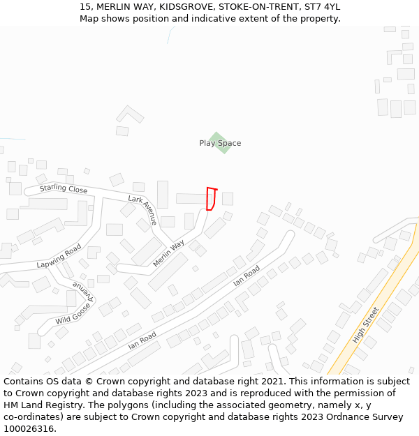 15, MERLIN WAY, KIDSGROVE, STOKE-ON-TRENT, ST7 4YL: Location map and indicative extent of plot