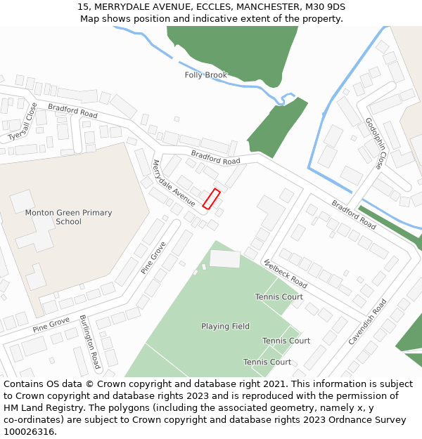 15, MERRYDALE AVENUE, ECCLES, MANCHESTER, M30 9DS: Location map and indicative extent of plot