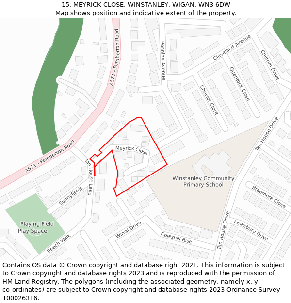 15, MEYRICK CLOSE, WINSTANLEY, WIGAN, WN3 6DW: Location map and indicative extent of plot