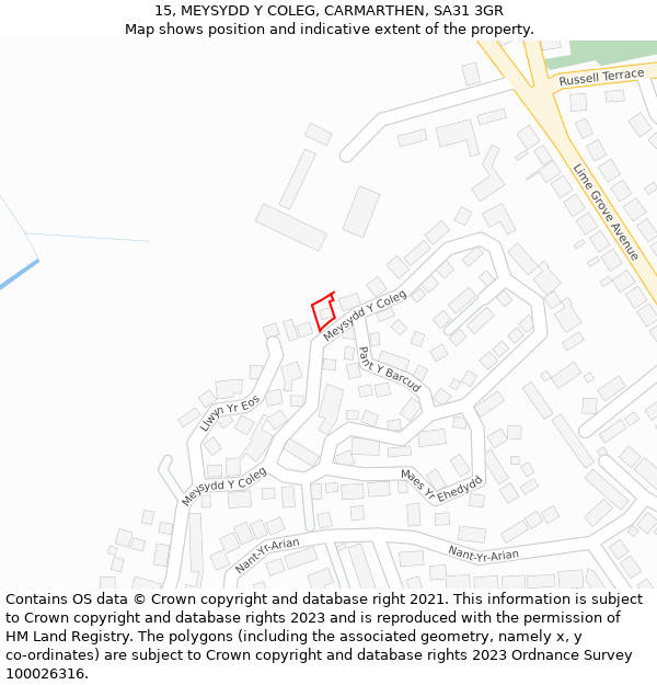 15, MEYSYDD Y COLEG, CARMARTHEN, SA31 3GR: Location map and indicative extent of plot