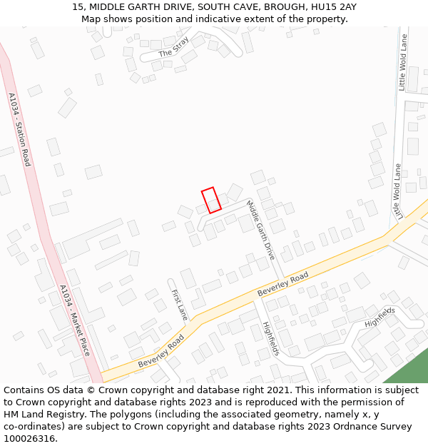 15, MIDDLE GARTH DRIVE, SOUTH CAVE, BROUGH, HU15 2AY: Location map and indicative extent of plot