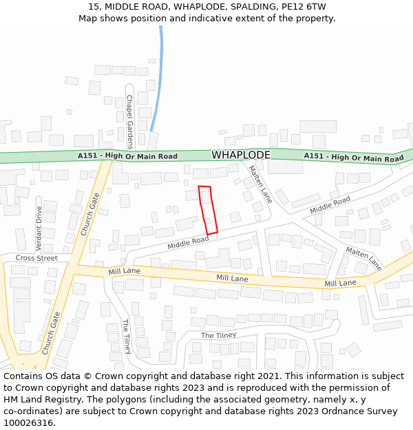 15, MIDDLE ROAD, WHAPLODE, SPALDING, PE12 6TW: Location map and indicative extent of plot