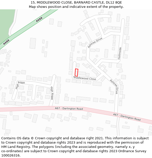 15, MIDDLEWOOD CLOSE, BARNARD CASTLE, DL12 8QE: Location map and indicative extent of plot