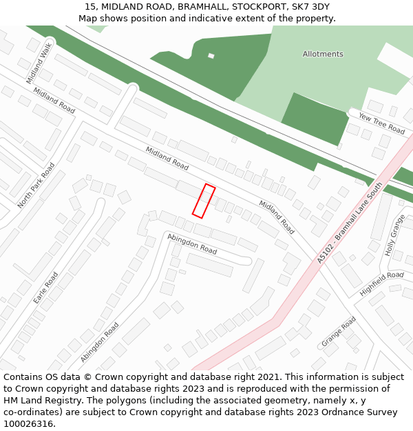 15, MIDLAND ROAD, BRAMHALL, STOCKPORT, SK7 3DY: Location map and indicative extent of plot