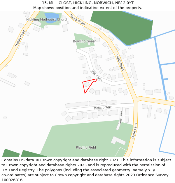 15, MILL CLOSE, HICKLING, NORWICH, NR12 0YT: Location map and indicative extent of plot