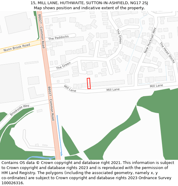 15, MILL LANE, HUTHWAITE, SUTTON-IN-ASHFIELD, NG17 2SJ: Location map and indicative extent of plot