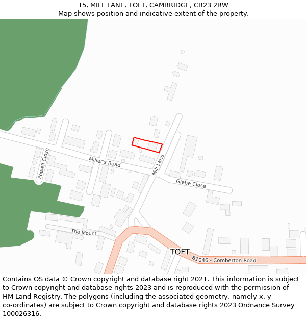 15, MILL LANE, TOFT, CAMBRIDGE, CB23 2RW: Location map and indicative extent of plot