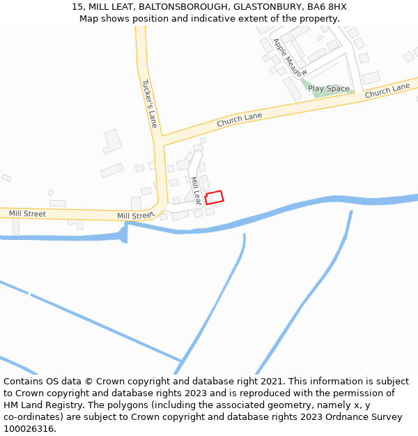 15, MILL LEAT, BALTONSBOROUGH, GLASTONBURY, BA6 8HX: Location map and indicative extent of plot