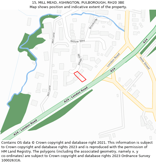 15, MILL MEAD, ASHINGTON, PULBOROUGH, RH20 3BE: Location map and indicative extent of plot