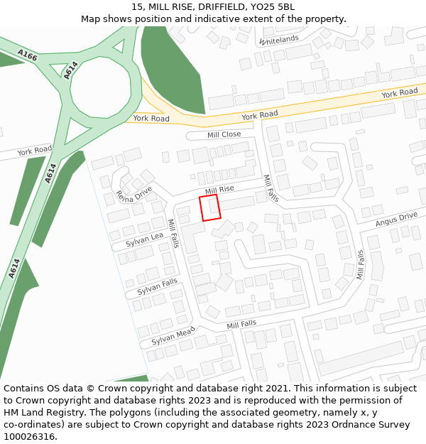 15, MILL RISE, DRIFFIELD, YO25 5BL: Location map and indicative extent of plot