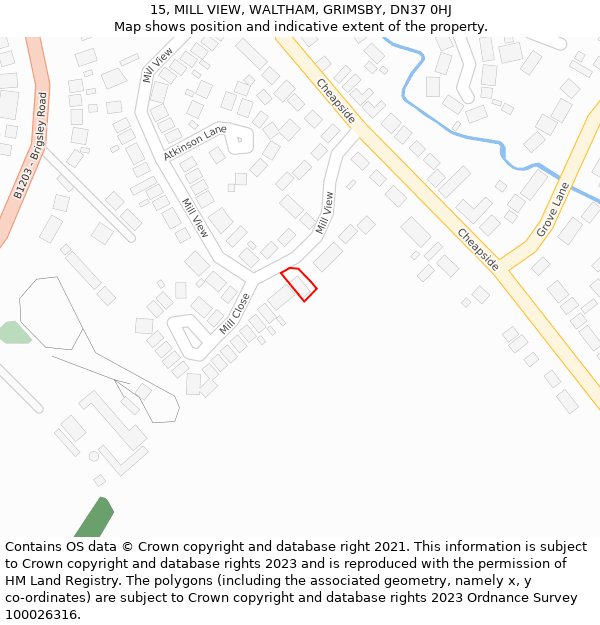 15, MILL VIEW, WALTHAM, GRIMSBY, DN37 0HJ: Location map and indicative extent of plot