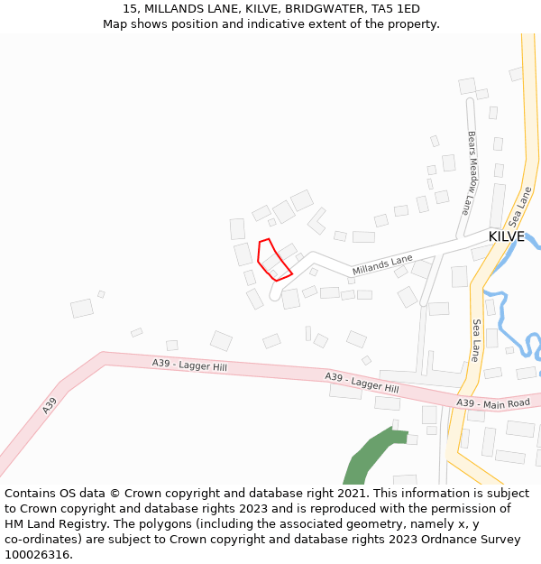 15, MILLANDS LANE, KILVE, BRIDGWATER, TA5 1ED: Location map and indicative extent of plot