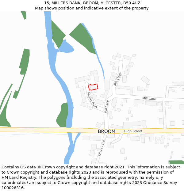 15, MILLERS BANK, BROOM, ALCESTER, B50 4HZ: Location map and indicative extent of plot