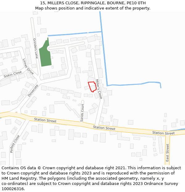 15, MILLERS CLOSE, RIPPINGALE, BOURNE, PE10 0TH: Location map and indicative extent of plot